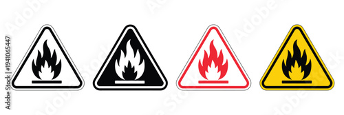 Warning Fire Icon Set, danger fire icon sign symbols collection, vector illustration for safety