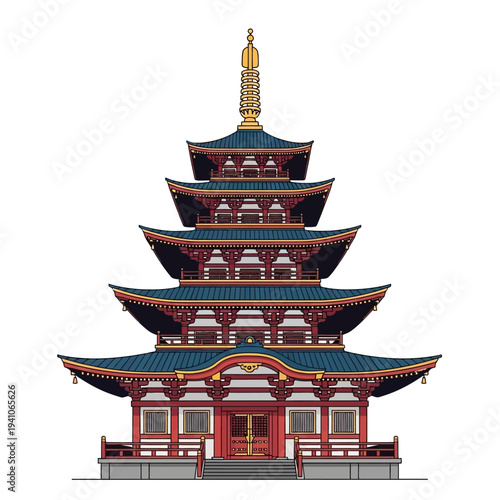 Traditional Japanese Pagoda Architecture - Asian Temple Landmark Illustration