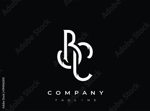 Elegant white logo design template with letter bc on transparent background