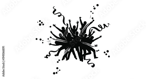 Joyful group celebrating with confetti and streamers