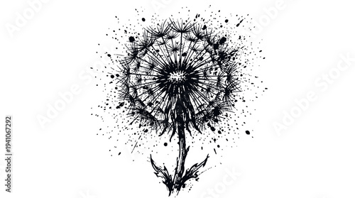Dandelion ink splatter graphic