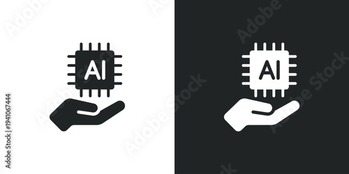 Artificial intelligence chip held in hand palm closeup AI technology. Filled single symbol. Flat style sign. Solid glyph vector illustration
