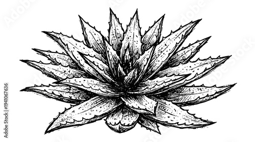 Hand-drawn Aloe Vera plant illustration, black and white sketch
