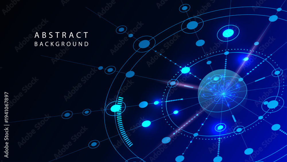 Obraz premium High-tech abstract data network background with glowing blue nodes and connection lines forming a digital communication system. 