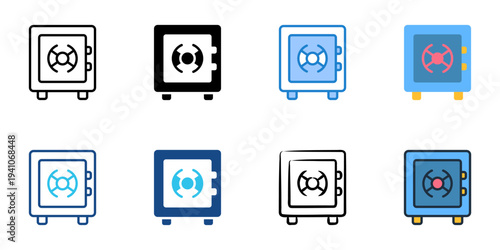 Safe Vault icons set multiple style collection. Editable stroke 
