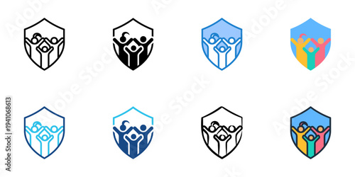 Family Protection icons set multiple style collection. Editable stroke 
