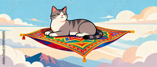 Cat Flying on a Magic Carpet