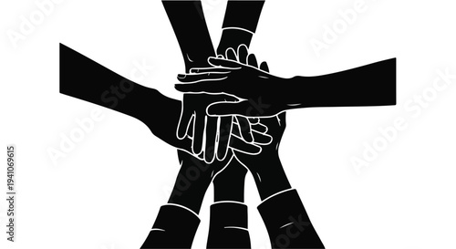 Diverse hands joining together in unity, symbolizing teamwork and collaboration.