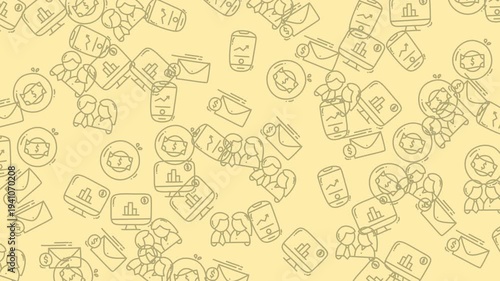 Animated seamless business and technology line icons background loop.