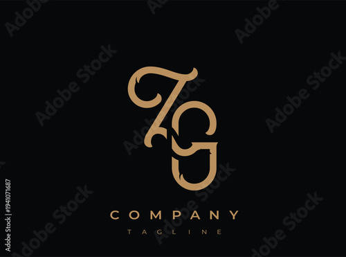 Luxury company logo template with golden monogram initials