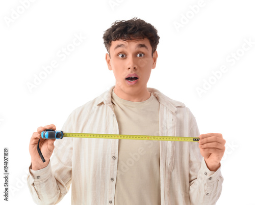 Shocked young man with tape...