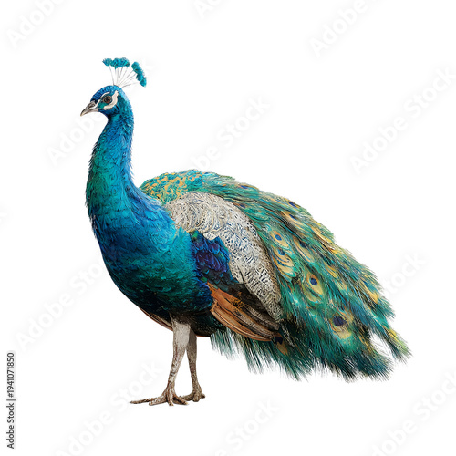 Vibrant Peacock with Colorful Feathers on a transparent background