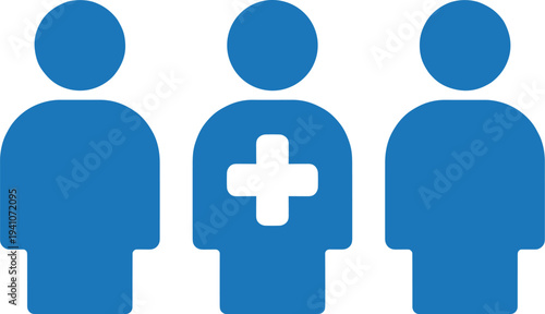 Healthcare teamwork illustration, medical professional icon, group of people with cross symbol, community support concept, hospital staff vector design