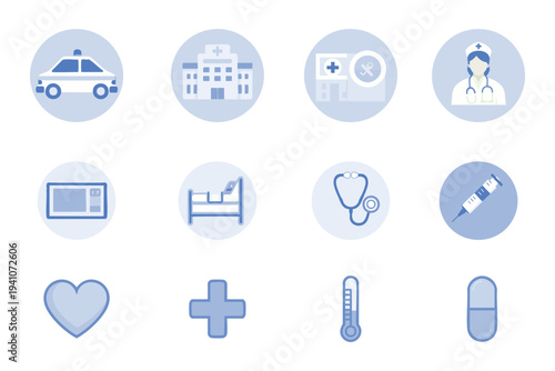Comprehensive Blue Healthcare and Pharmacy Iconography