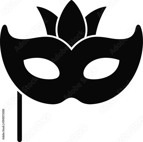 Masquerade mask silhouette, handheld mask, costume party design, decorative mask illustration, elegant disguise artwork, festive celebration icon