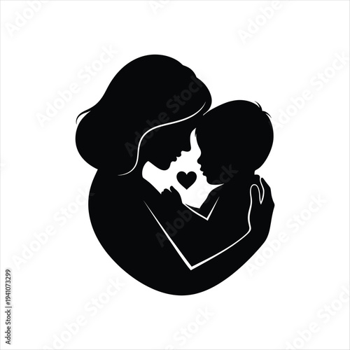 Silhouette of a loving couple embracing and sharing a tender kiss with a heart between their faces  romantic love and affection concept. Mothers day T shirt design
