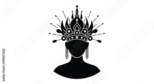 Elegant silhouette adorned with a majestic, ornate headdress, symbolizing royalty and tradition.