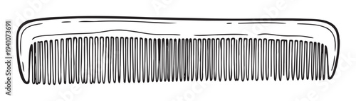 Handdrawn outline of a simple comb, perfect for highlighting personal care and grooming products or as an accessory icon in beauty and barbershop themed marketing materials.