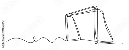 A continuous line drawing depicting an open book with a flowing abstract line creating a minimalist graphic for educational content, reading promotion, or inspirational marketing materials.