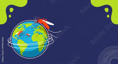 World Malaria Day Global spread of mosquito-borne diseases depicted with a mosquito on planet Earth illustration