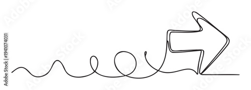 Black continuous line tracing a dynamic wavy path that transforms into a bold forward arrow, perfect for illustrating progress, growth, and strategic direction in business presentations or