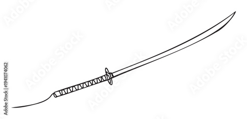 Simple line drawing of a traditional Japanese katana sword, ideal for use in martial arts educational materials, gaming icon designs, or historical themed graphic projects.