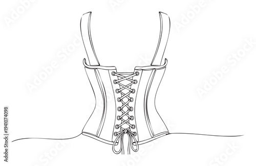Elegant line drawing of a classic laced corset with straps, perfect for lingerie catalogs, historical costume guides, or feminine apparel promotions