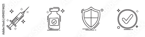 Vaccination and immunity awareness icons for healthcare campaigns, medical infographics, public health information, and disease prevention education materials