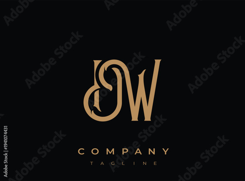 Luxury gold monogram initials dw logo company branding elements