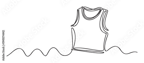 A minimalistic continuous line drawing of a simple sleeveless shirt, perfect for activewear branding, clothing store promotions, or casual apparel graphic resources.