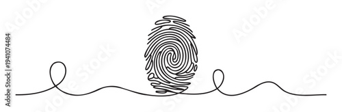 Unique fingerprint identity represented by a continuous single line drawing ideal for security, authentication, individuality, and personal data access applications.