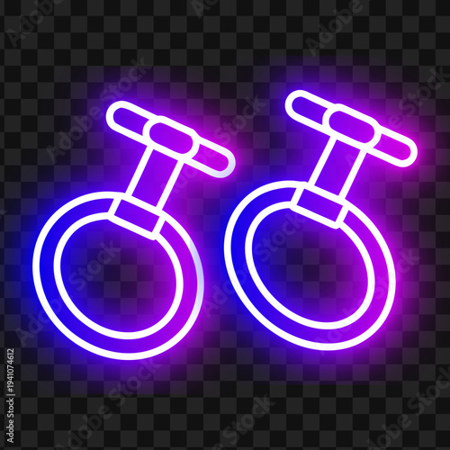 Neon Gymnastic Rings Icon, Fitness Equipment Vector Illustration