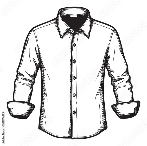 Classic mens long sleeve dress shirt with rolled up cuffs and an open collar perfect for showcasing formal or business casual apparel in a catalog or menswear collection