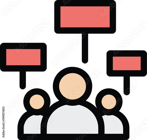 Protest demonstration icon, activism group illustration, social movement symbol, community advocacy design, collective action concept, political activism icon, public expression illustration