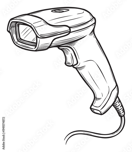 Handheld barcode scanner device with a cord for efficient product tracking and inventory management in retail stores and logistics operations