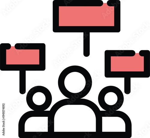 Protest demonstration icon, activism group illustration, social movement symbol, community advocacy design, collective action concept, political activism icon, public expression illustration