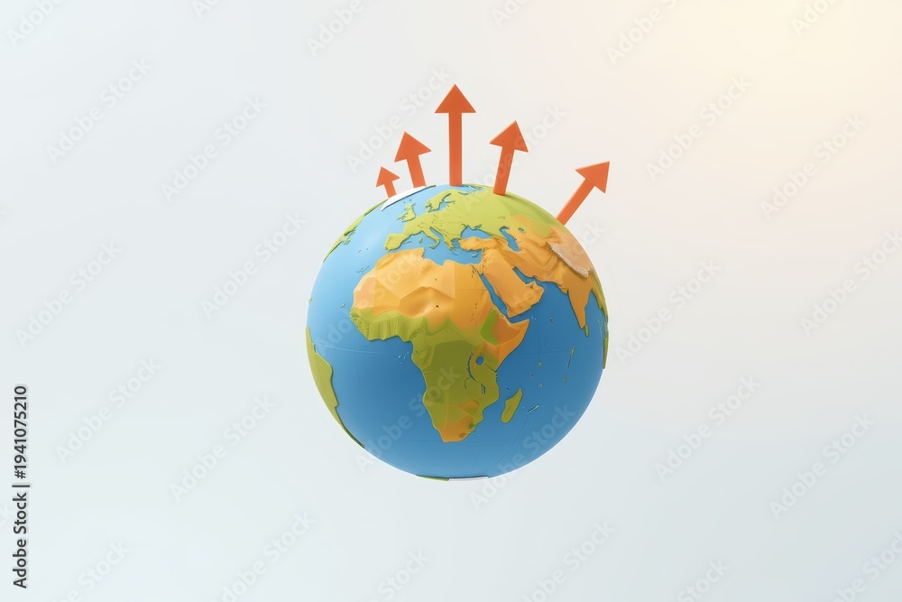 Naklejka premium 3D Earth globe with red arrows pointing outward symbolizing global expansion