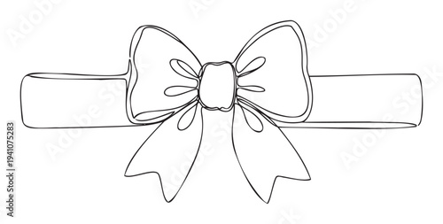 Elegant black outline drawing of a classic ribbon bow perfect for decorating gift wrapping or adding a festive touch to holiday greetings and special event invitations.