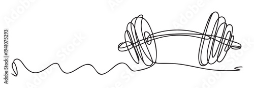 Dynamic single line drawing of a barbell representing strength and progress, ideal for fitness marketing, athletic event visuals, or motivational content