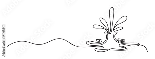 Continuous line drawing of a stylized organic plant or fluid fountain shape, perfect for modern graphic design projects and minimalist branding visuals
