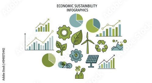 Economic Sustainability Infographics: Growth, Renewable Energy, and Ecology Icons
