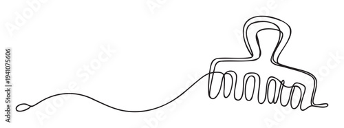 Minimalist one line drawing of a hair claw clip for hair styling and accessories business branding or modern beauty blog content