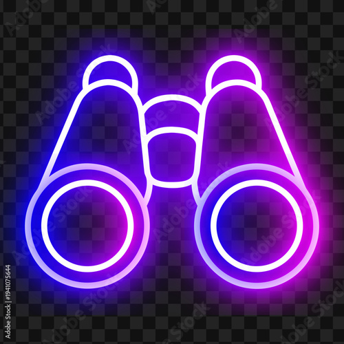 Neon Binoculars Icon, Vector Illustration For Exploration And Discovery