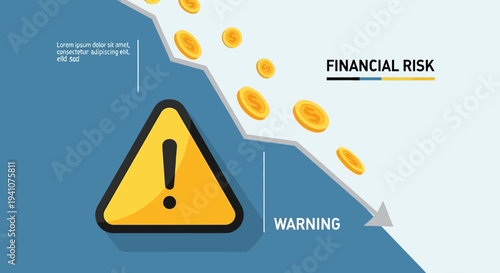 Financial Risk Warning: Falling Coins and Downturn Graph