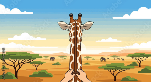 Giraffe's Perspective: Safari Adventure with Wildlife and Acacia Trees