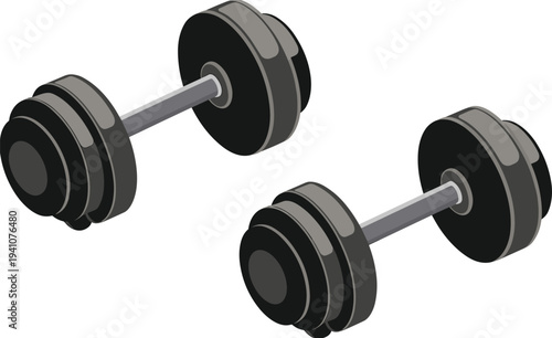 Gym dumbbells illustration, fitness equipment, strength training weights, bodybuilding workout tool, gym exercise concept, healthy lifestyle, weightlifting equipment
