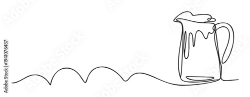 A continuous single line drawing showcasing a pitcher of foamy drink, perfect for beverage promotions, food menus, or liquid refreshment advertisements