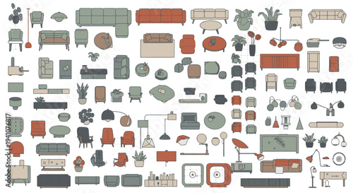 flat design modern furniture and home decor collection ideal for interior layouts apartment planning and architectural mockups.