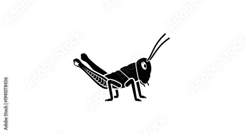 Black silhouette of a grasshopper insect.