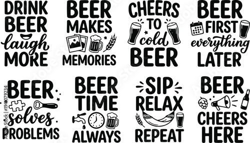 Funny Beer Quote Typography Bundle Drink Beer Laugh More Drinking Humor Lettering Set